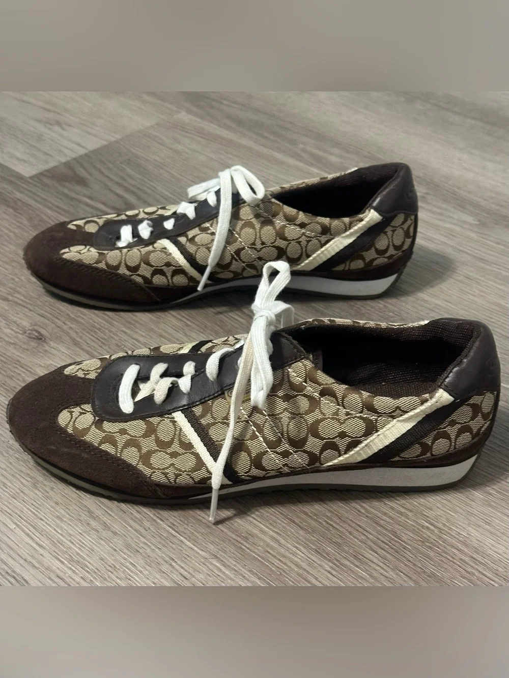 Coach Brown & Cream Signature Logo Sneakers